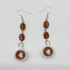 Coffee Bean and White Coffee Cup Earrings Heart ☕️ ❤️
